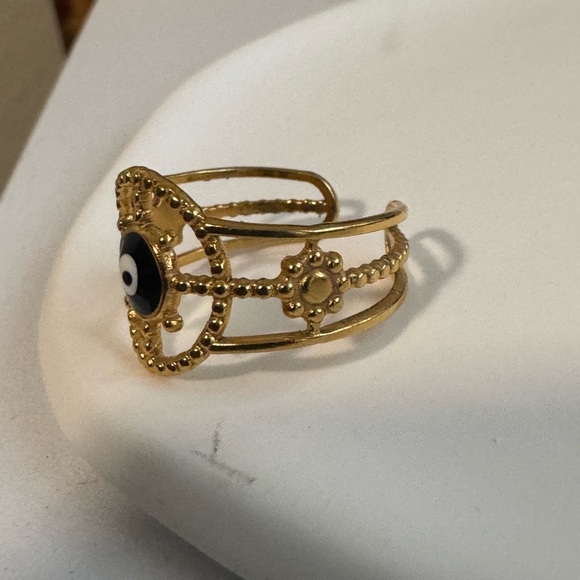 Gold Evil Eye Ring – Beaded Open Band – Size 7 – Protection Jewelry - Picture 5 of 8